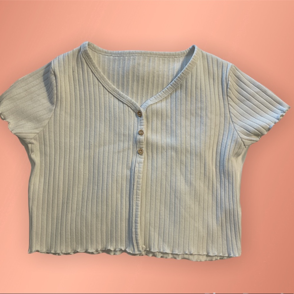 White Cropped Button Down